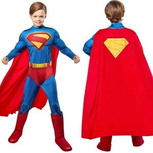 Rubies Superman Deluxe Kids Costume Jumpsuit with Shoe Covers and Cape, Medium
